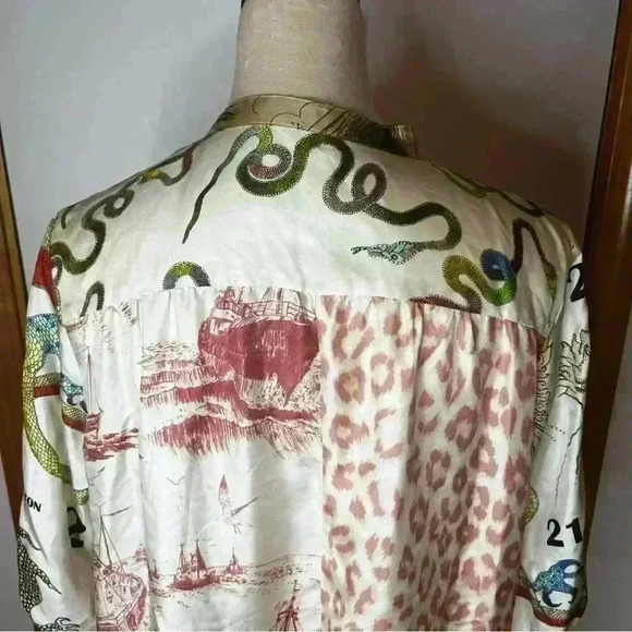 La Prestic Ouiston Open It Mao Collar Blouse Dress All Over Print Size 0 (US 4) - Picture 5 of 12